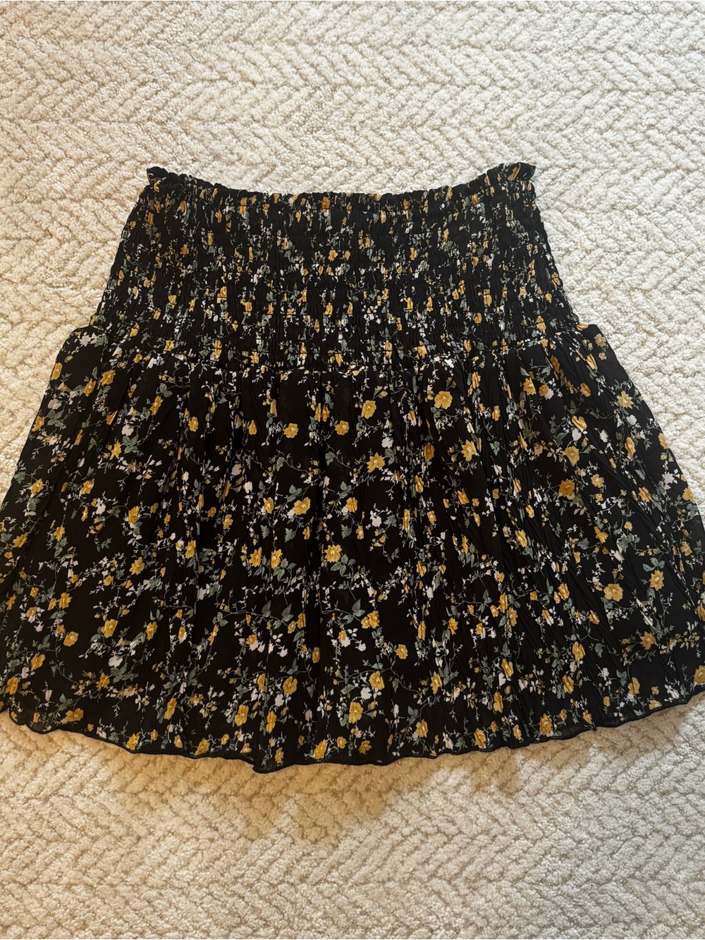 Muche & Muchette Black Floral Smocked Waist Ruffle Mini Skirt One Size